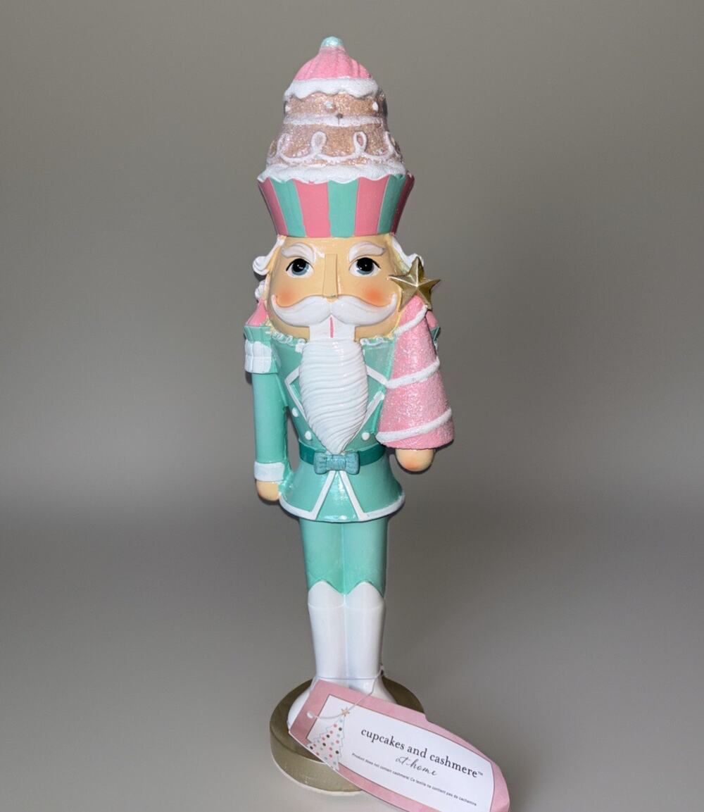 Cupcakes and Cashmere Pink Teal Nutcracker Christmas Tree Cupcake New 14”
